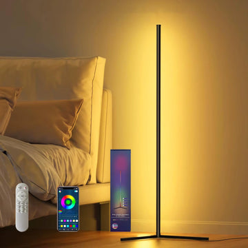 Smart and modern LED corner lamp, 120 cm high.