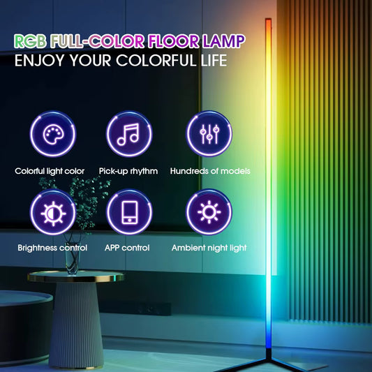 Smart and modern LED corner lamp, 120 cm high.